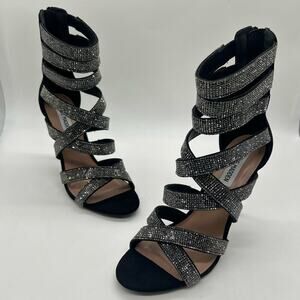 Steve Madded Heels Women 9 Black Malika Open Toe Strap Sandals Wedding Party NEW
